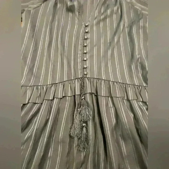 Line + Dot Navy Desi Flounce Striped Button Front Tassel Swing Dress Size M - Picture 4 of 13